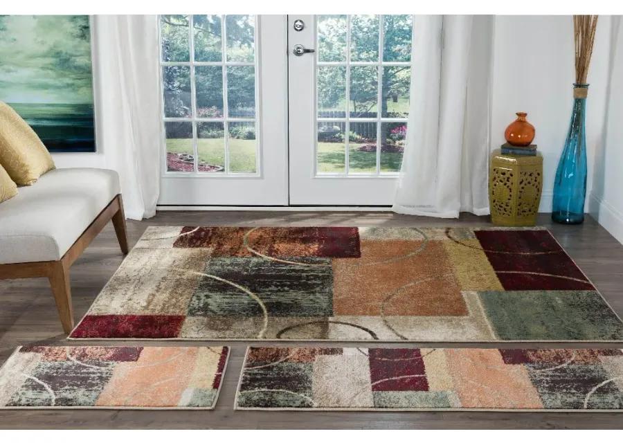 3 Piece Set Red, Brown, and Teal Area Rug - Deco