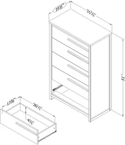 Tao Gray Oak 5-Drawer Chest - South Shore