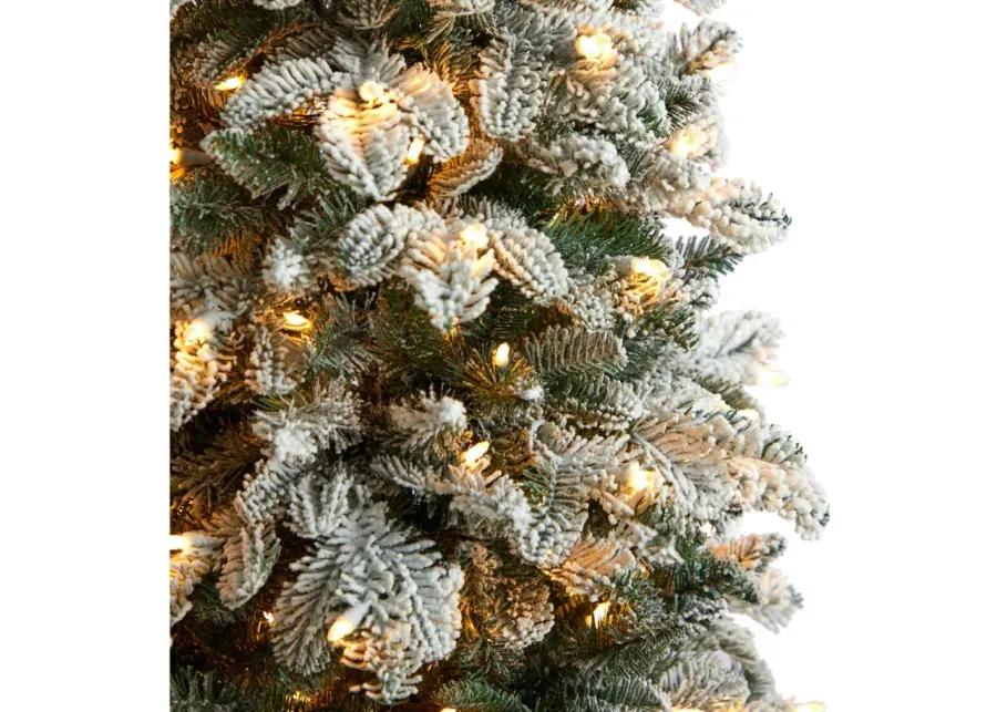 5' Pre-Lit Flocked North Carolina Fir Artificial Tree in Green by Bellanest