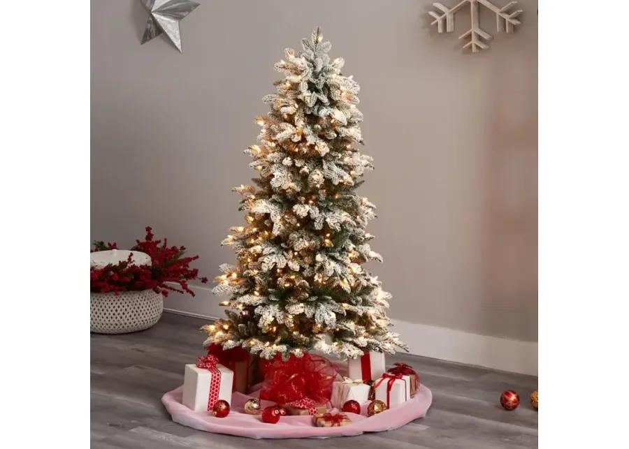 5' Pre-Lit Flocked North Carolina Fir Artificial Tree in Green by Bellanest