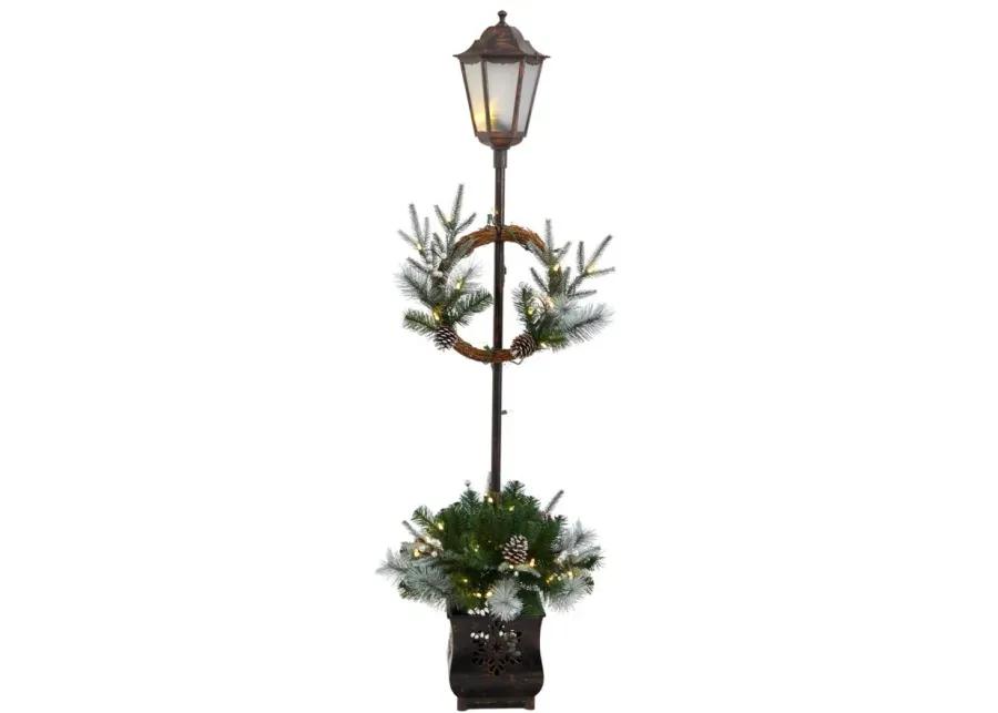 5' Holiday Pre-Lit Decorated Lamp Post with Artificial Holiday Greenery in Green by Bellanest