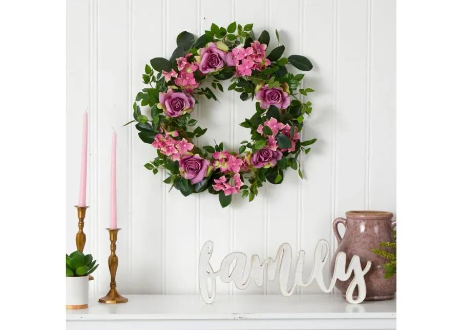 22in. Pink Hydrangea and Rose Artificial Wreath in Pink by Bellanest