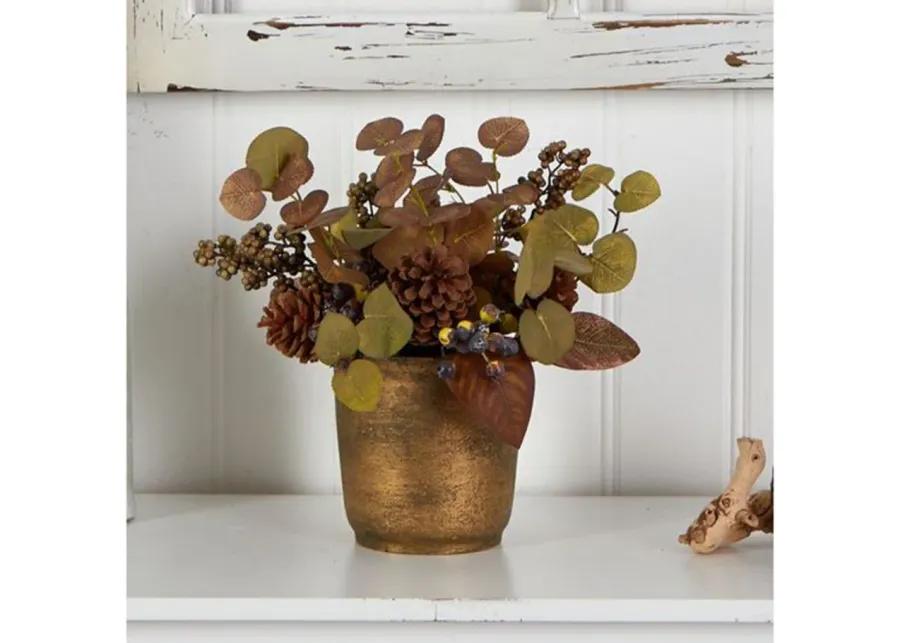 12in. Eucalyptus, Pinecones, and Berries Arrangement in Brown by Bellanest