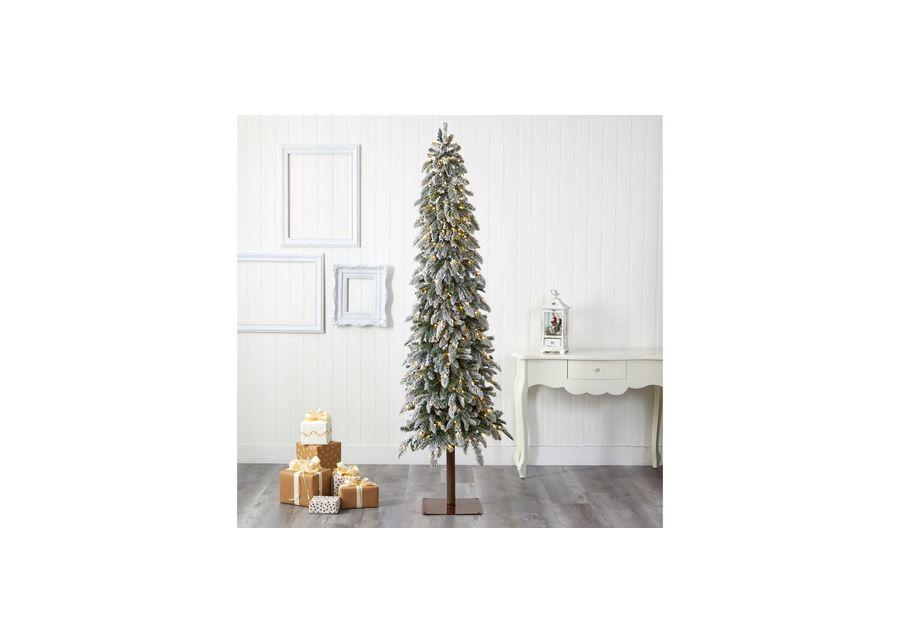 7.5ft. Pre-Lit Flocked Washington Alpine Christmas Artificial Tree in Green by Bellanest