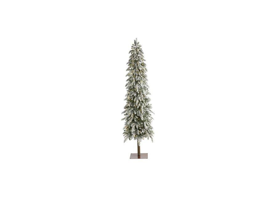 7.5ft. Pre-Lit Flocked Washington Alpine Christmas Artificial Tree in Green by Bellanest