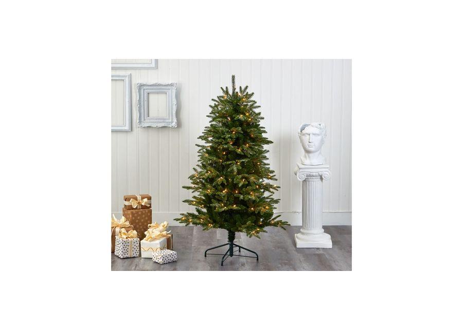 5ft. Pre-Lit Snowed Grand Teton Artificial Christmas Tree in Green by Bellanest