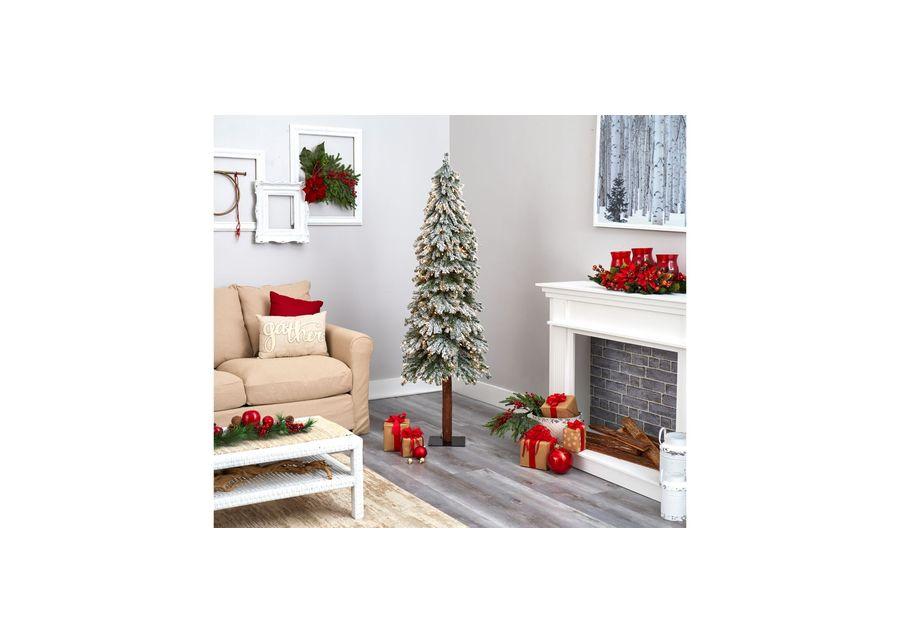 6ft. Pre-Lit Flocked Grand Alpine Artificial Christmas Tree in White/Green by Bellanest