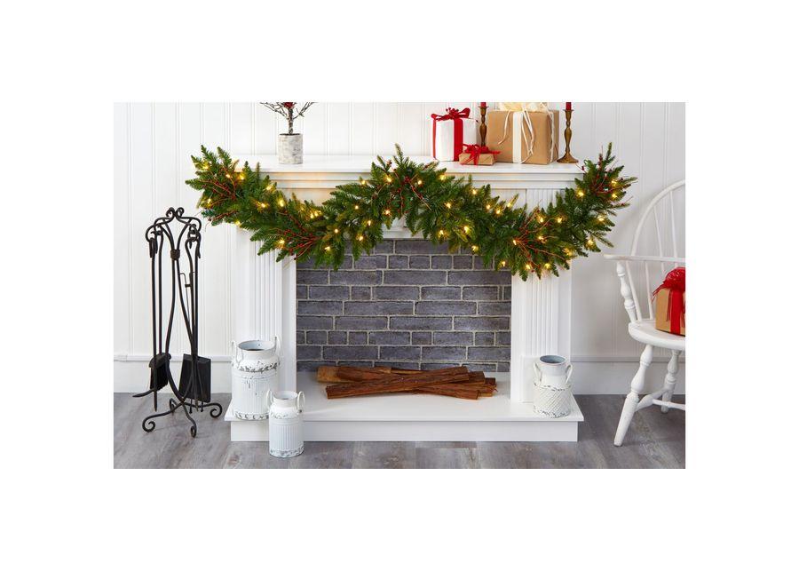 6ft. Pre-Lit Christmas Pine Artificial Garland in Green by Bellanest