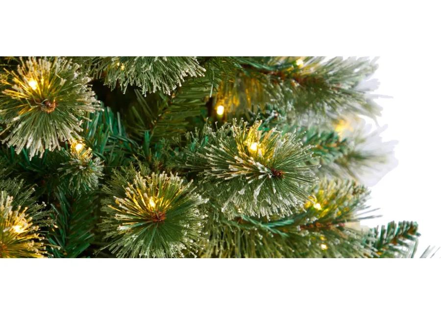 8' Wisconsin Slim Snow Tip Artificial Christmas Tree with Clear LED Lights and Bendable Branches in Green by Bellanest