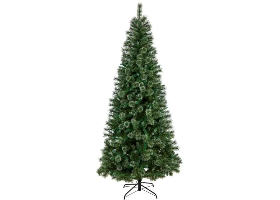 8' Wisconsin Slim Snow Tip Artificial Christmas Tree with Clear LED Lights and Bendable Branches in Green by Bellanest