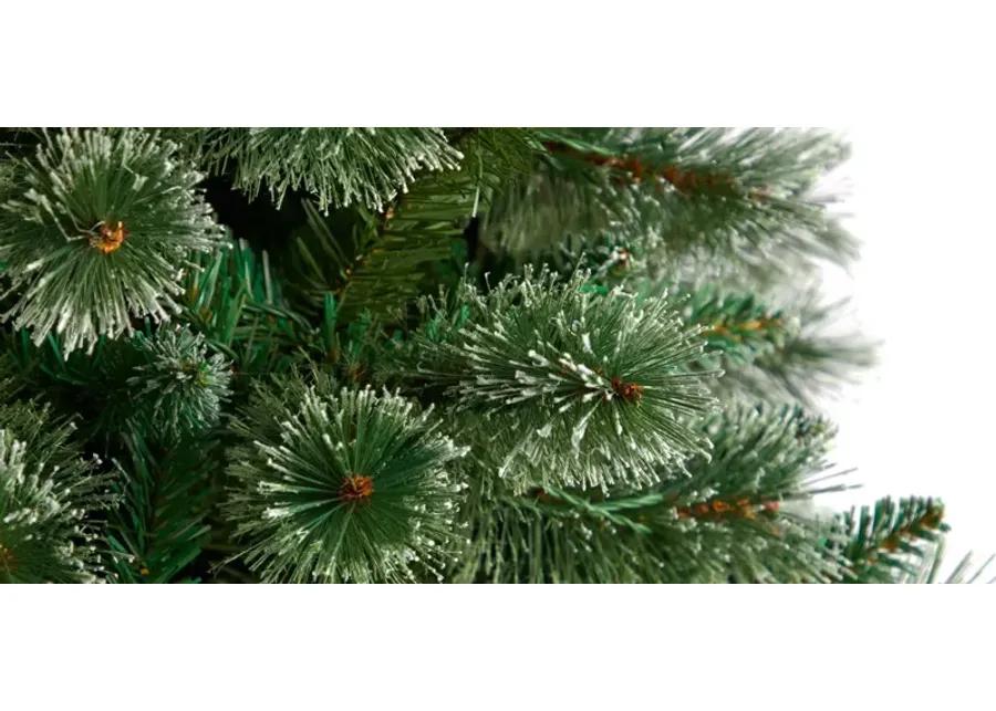 8' Wisconsin Slim Snow Tip Artificial Christmas Tree with Clear LED Lights and Bendable Branches in Green by Bellanest