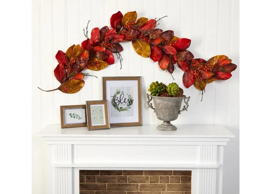 6ft Leaf and Berries Artificial Garland in Orange by Bellanest