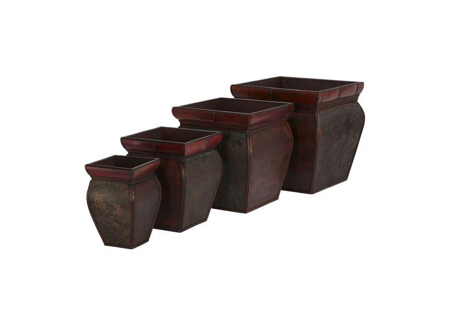 Square Planters with Rim- Set of 4 in Brown by Bellanest