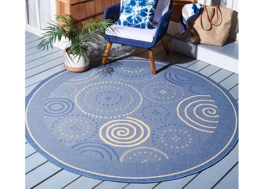 Courtyard Circles Indoor/Outdoor Area Rug Round in Blue & Natural by Safavieh