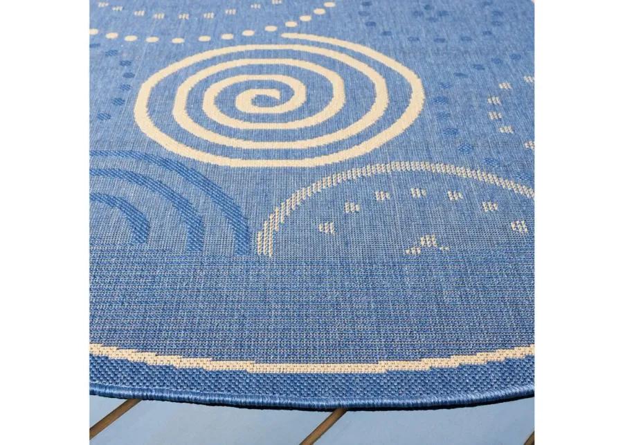 Courtyard Circles Indoor/Outdoor Area Rug Round in Blue & Natural by Safavieh