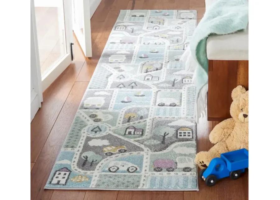 Carousel Cars Kids Runner Rug in Gray & Light Blue by Safavieh