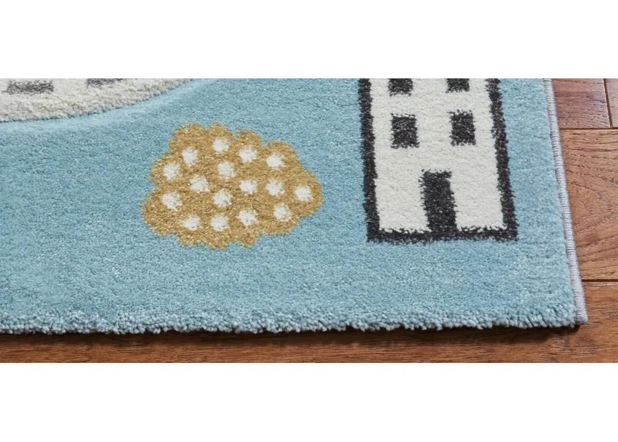 Carousel Cars Kids Runner Rug in Gray & Light Blue by Safavieh