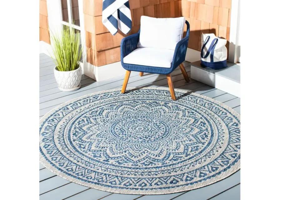 Courtyard Mandala Indoor/Outdoor Area Rug Round in Light Gray & Blue by Safavieh