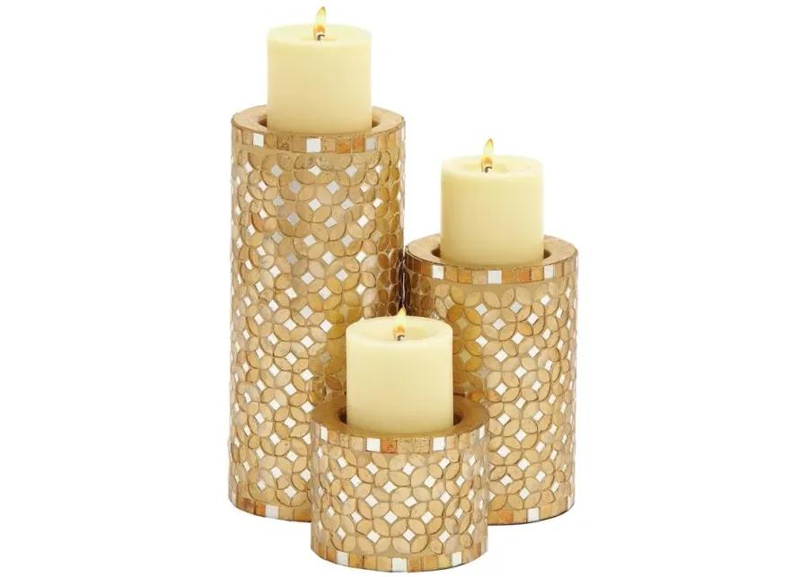 Ivy Collection Set of 3 Gold Metal Candle Holders in Gold by UMA Enterprises