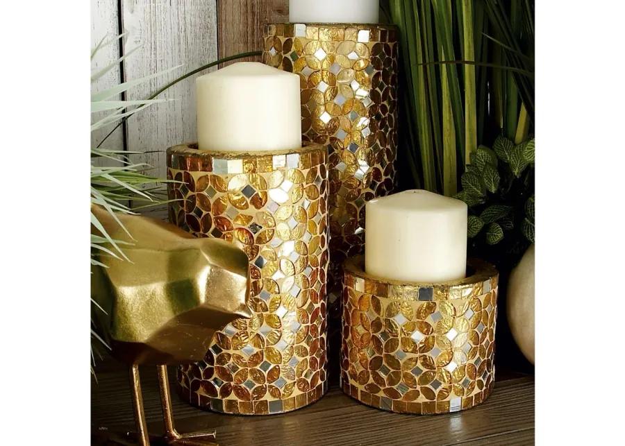 Ivy Collection Set of 3 Gold Metal Candle Holders in Gold by UMA Enterprises