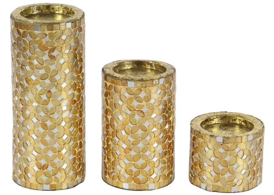 Ivy Collection Set of 3 Gold Metal Candle Holders in Gold by UMA Enterprises