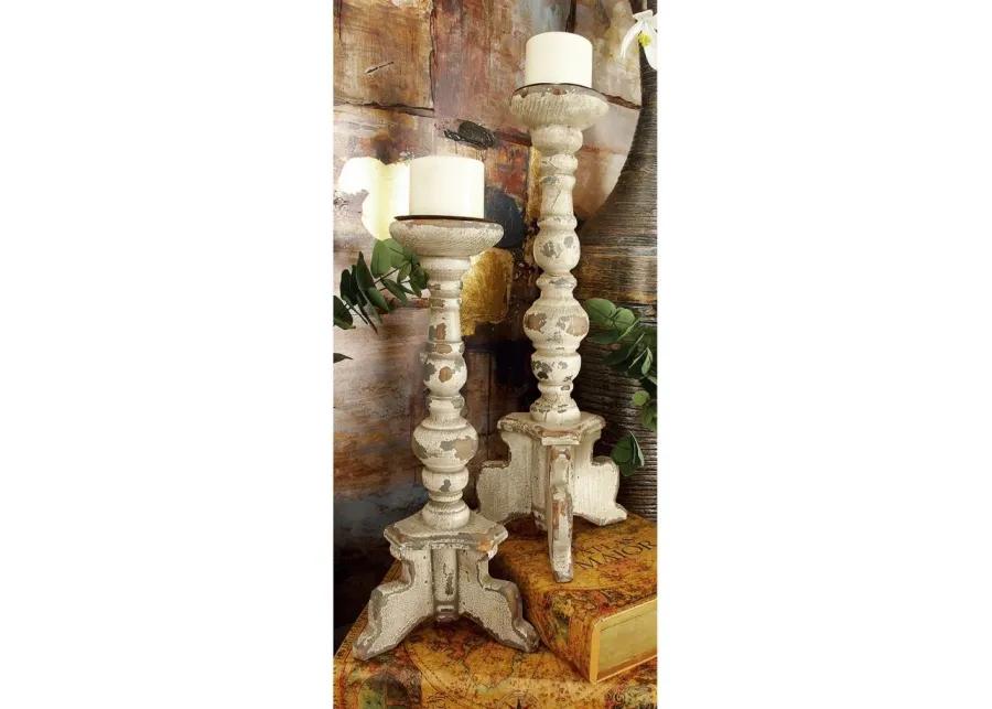 Ivy Collection Hrithik Candle Holders Set of 2 in White by UMA Enterprises