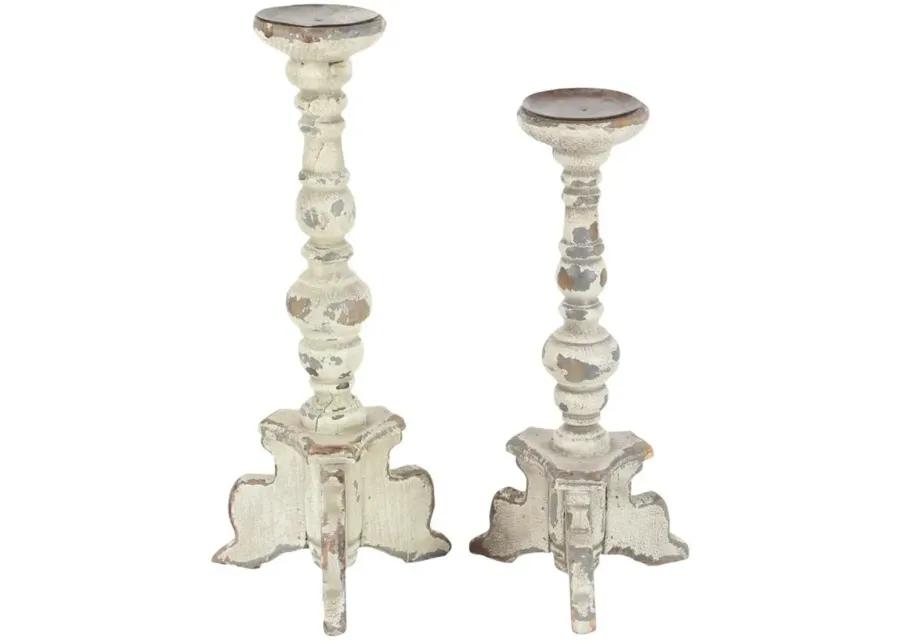 Ivy Collection Hrithik Candle Holders Set of 2 in White by UMA Enterprises