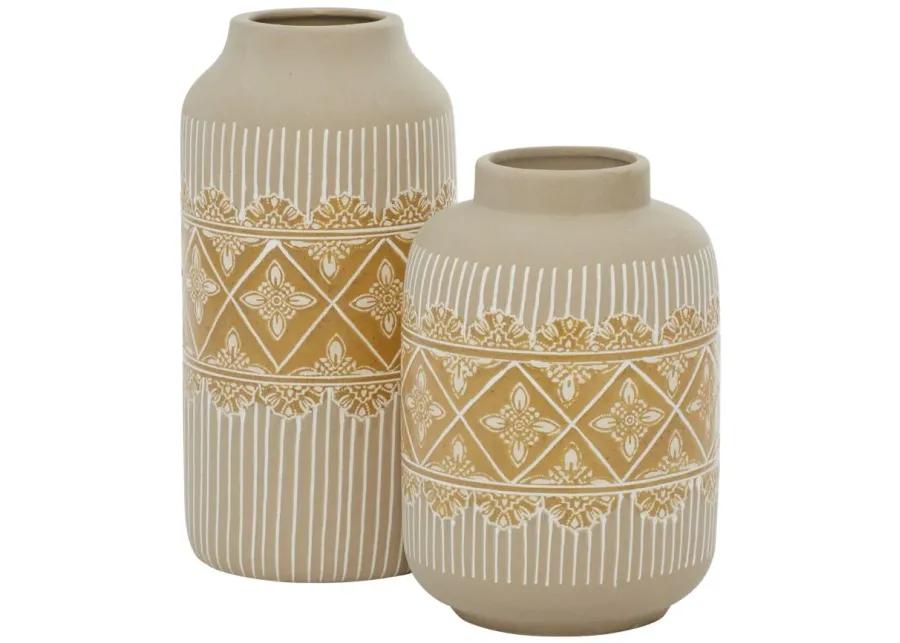 Ivy Collection Thingieverse Vase Set of 2 in Beige by UMA Enterprises