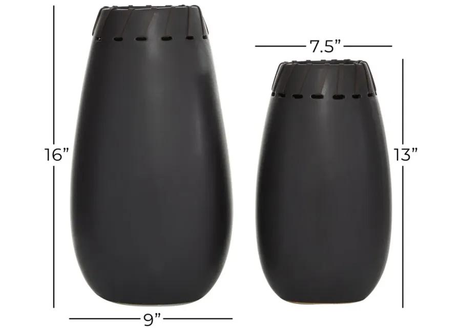 Ivy Collection Dortmund Vase Set of 2 in Black by UMA Enterprises