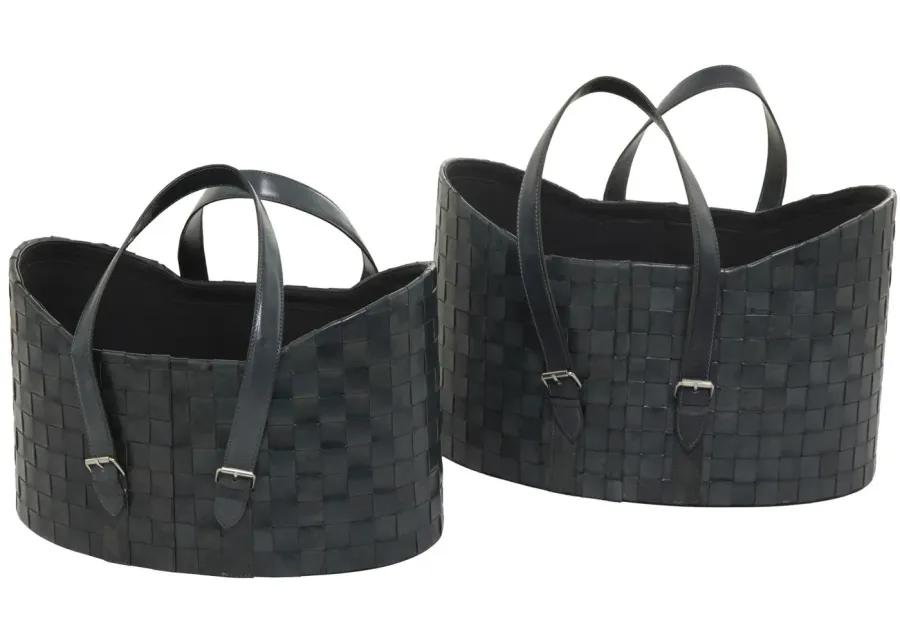 Ivy Collection Caboodle Storage Basket - Set of 2 in Dark Blue by UMA Enterprises