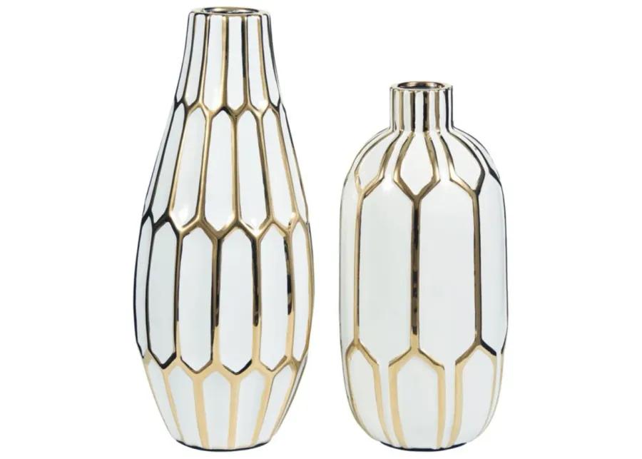 Mohsen Vase Set in Gold Finish/White by Ashley Express