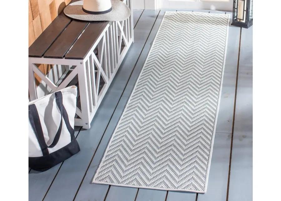 Bermuda Chevron Indoor/Outdoor Runner Rug in Light Blue & Cream by Safavieh