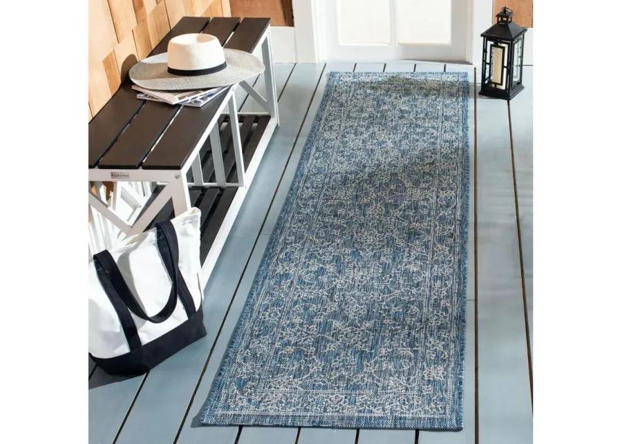 Courtyard Pacific Indoor/Outdoor Runner Rug in Navy & Ivory by Safavieh