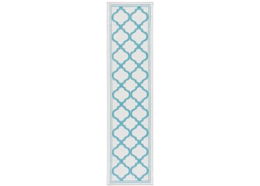 Bermuda Morocco Indoor/Outdoor Runner Rug in Beige & Aqua by Safavieh