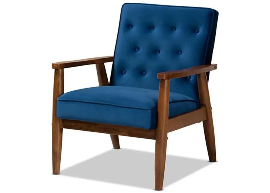 Sorrento Lounge Chair in Navy Blue/Brown by Wholesale Interiors