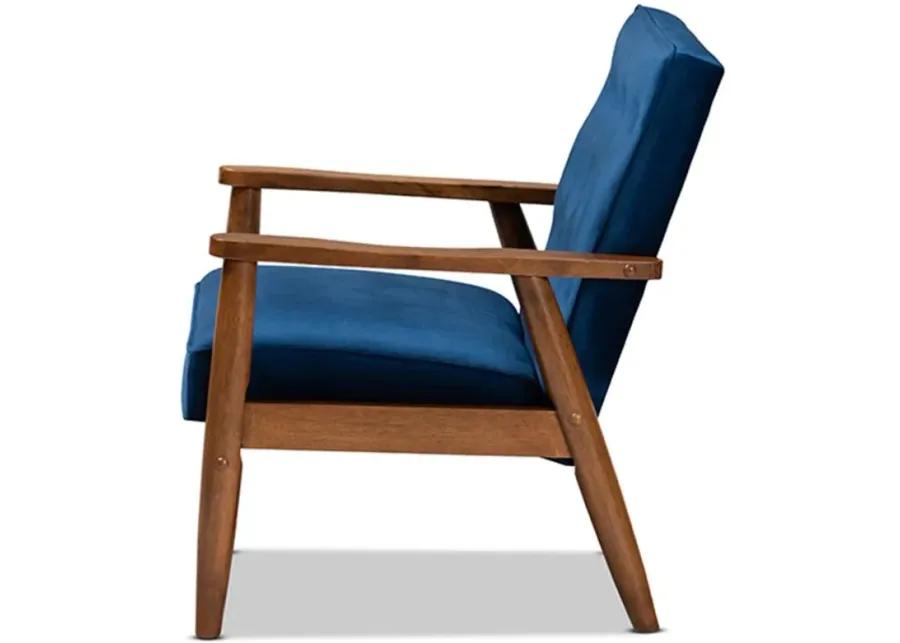 Sorrento Lounge Chair in Navy Blue/Brown by Wholesale Interiors