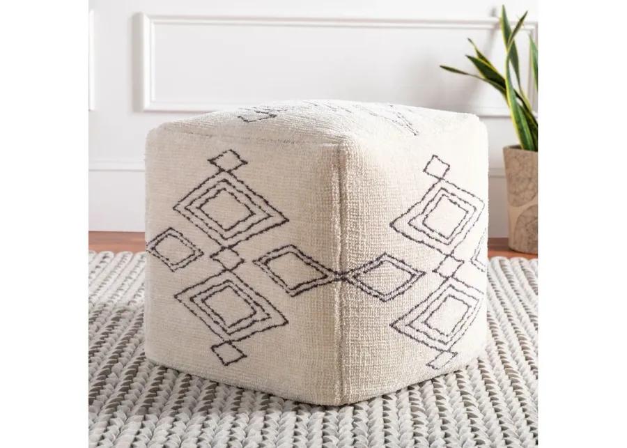 Braith Pouf in Cream, Charcoal by Surya