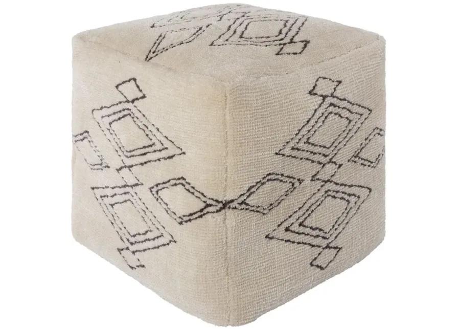 Braith Pouf in Cream, Charcoal by Surya