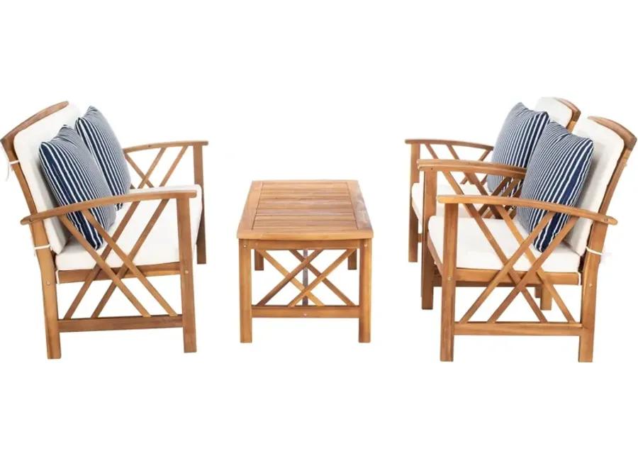 Wrangell 4-pc. Patio Set in Natural / White / Blue Stripe by Safavieh