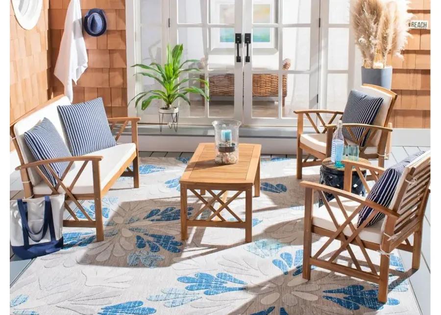 Wrangell 4-pc. Patio Set in Natural / White / Blue Stripe by Safavieh