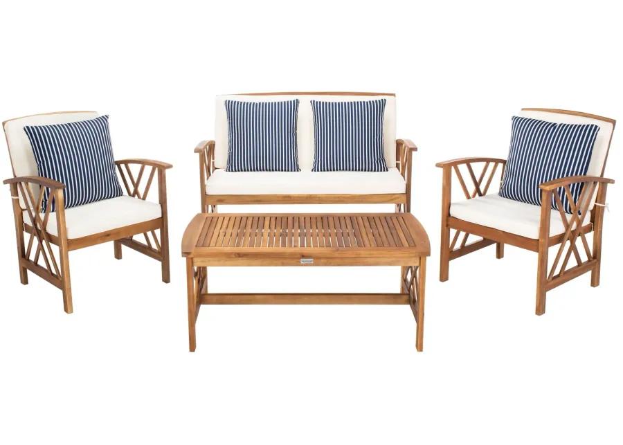 Wrangell 4-pc. Patio Set in Natural / White / Blue Stripe by Safavieh