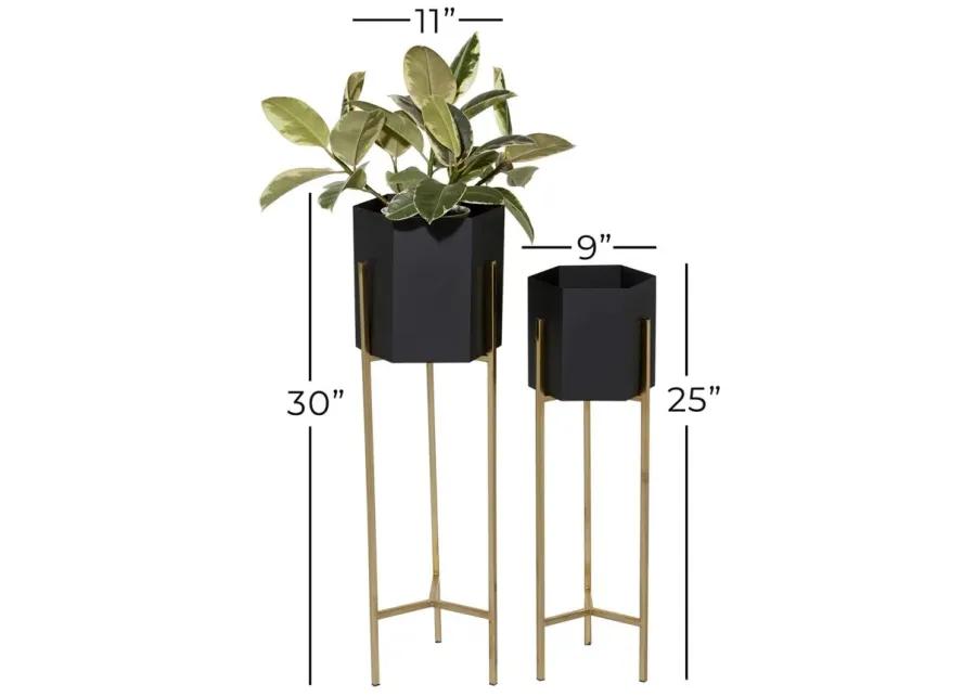 Ivy Collection Black Metal Planter Set of 2 in Black by UMA Enterprises