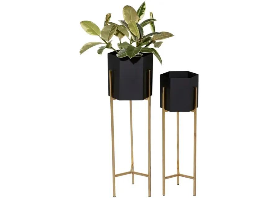 Ivy Collection Black Metal Planter Set of 2 in Black by UMA Enterprises