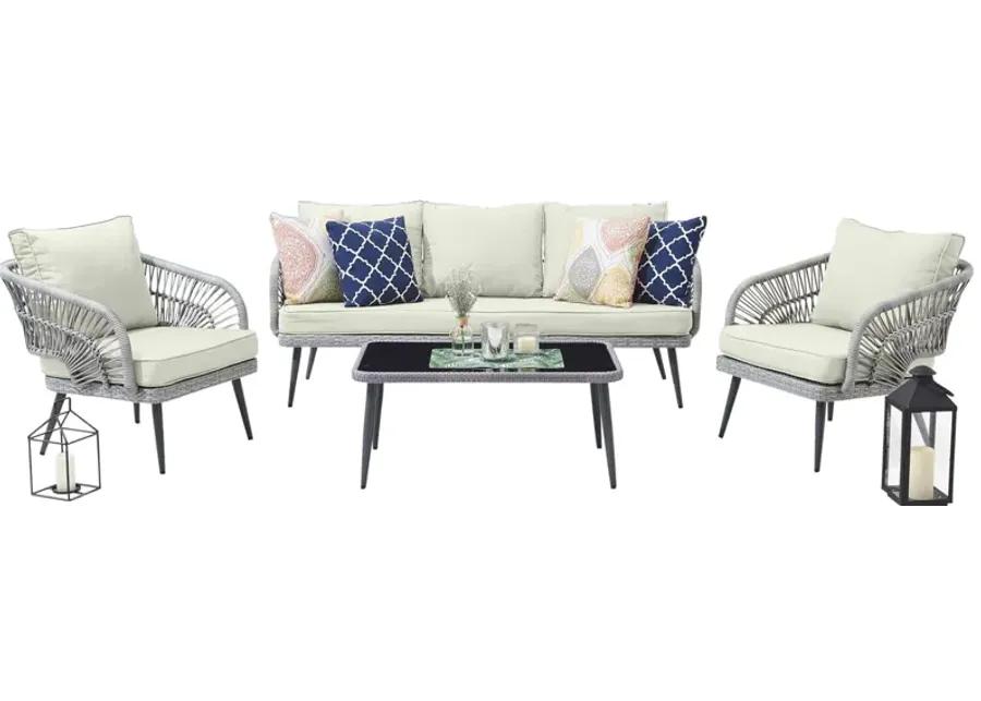 Riviera 4-pc Patio Conversation Set in Grey and Cream by Manhattan Comfort