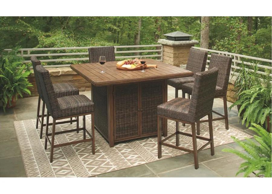 Paradise Trail 7- pc. Outdoor Fire Pit Set in Medium Brown by Ashley Furniture