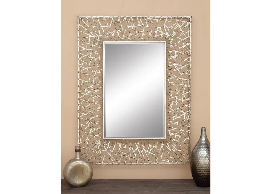 Ivy Collection Silver Metal Industrial Wall Mirror in Silver by UMA Enterprises