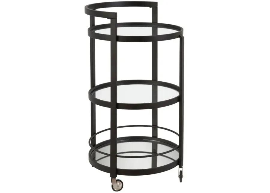 Hause Round Bar Cart with Mirrored Shelf in Blackened Bronze by Hudson & Canal