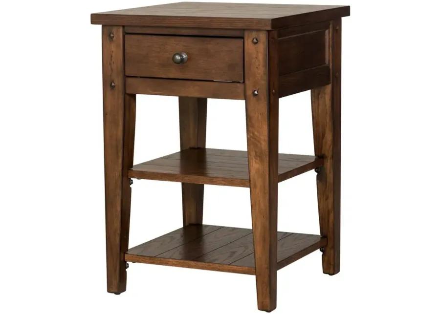 Lake House Square Chairside Table in Rustic Brown Oak Finish by Liberty Furniture