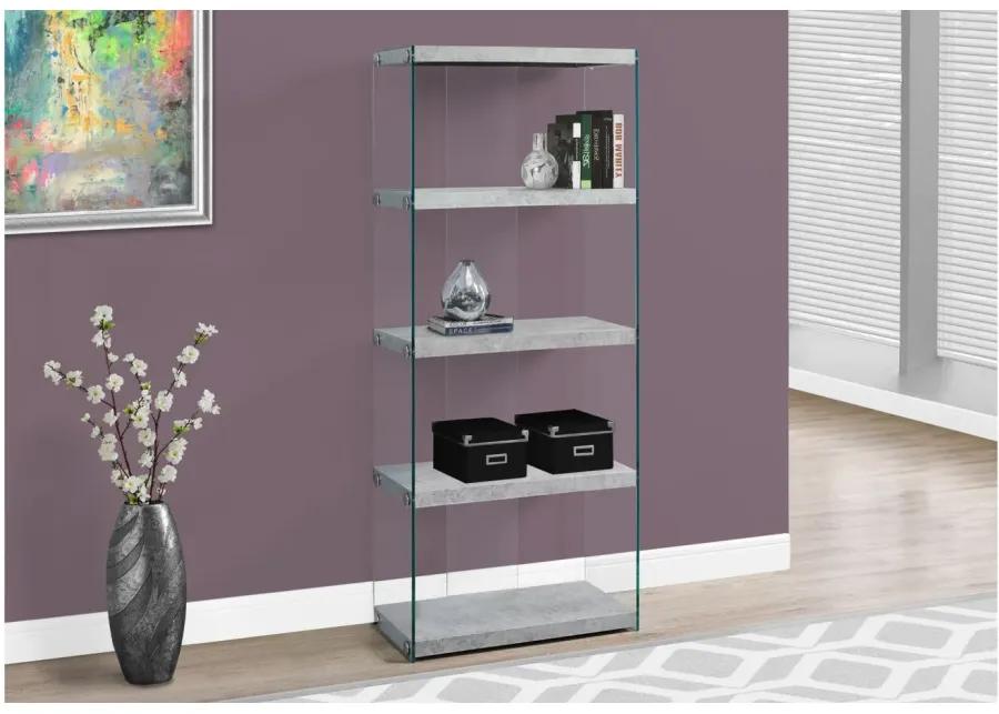 Glillian Bookcase with Tempered Glass in Grey by Monarch Specialties