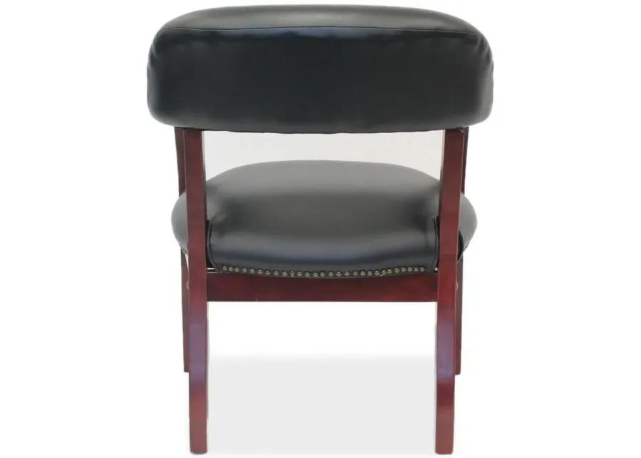 Asimov Guest Chair in Black Leather Soft Vinyl; Mahogany by Coe Distributors